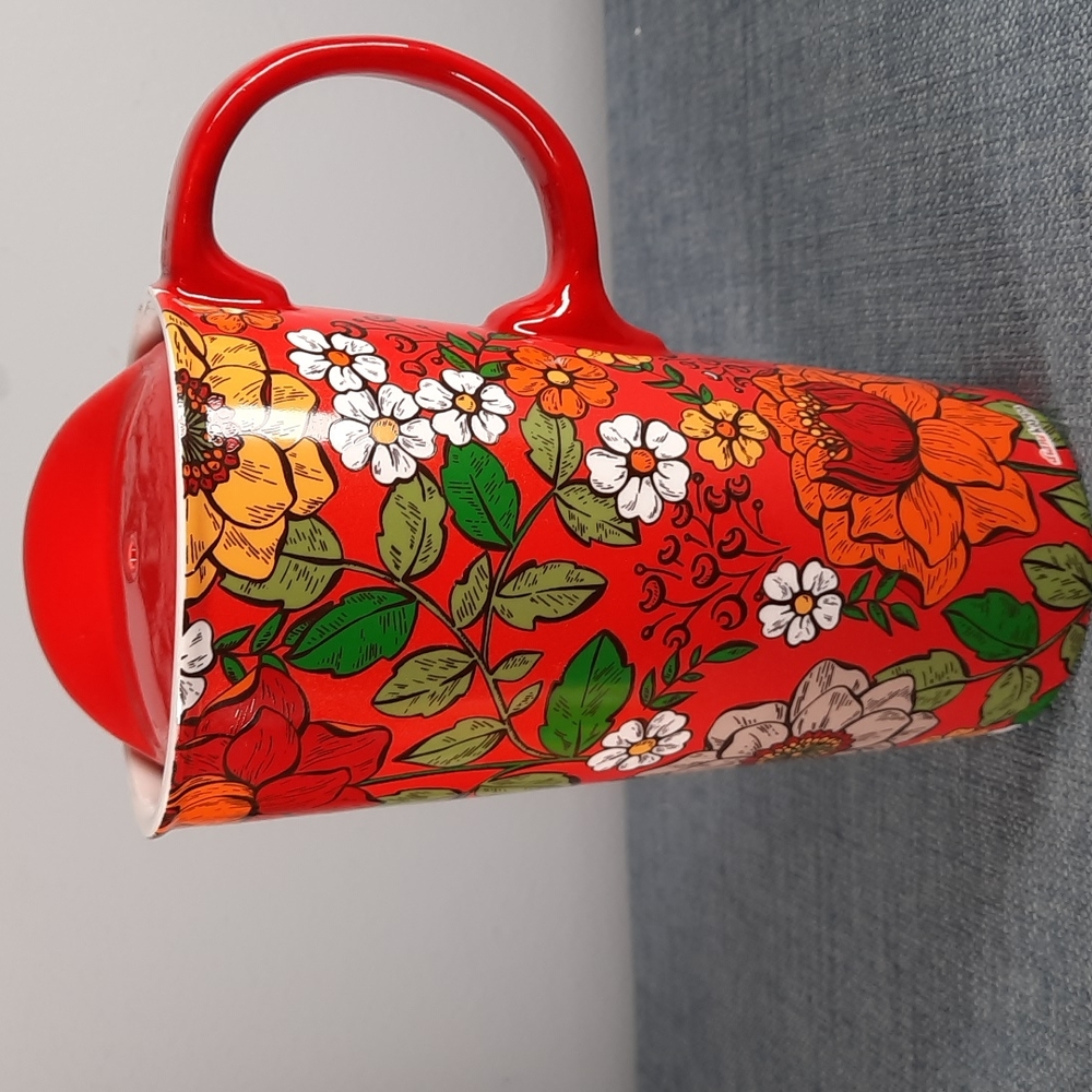 Floral Orange Red Coffee Tea Travel Mug Cup 16oz Gift